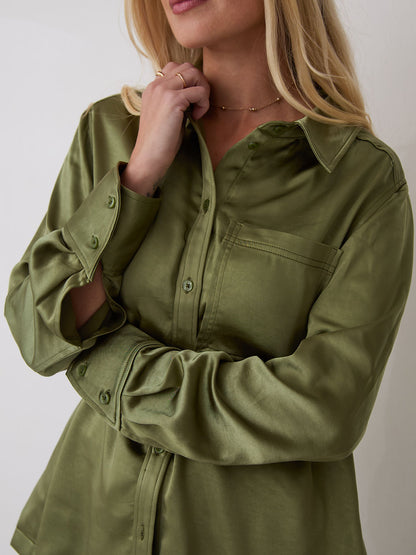 Ava Khaki Satin Shirt