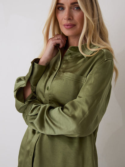 Ava Khaki Satin Shirt