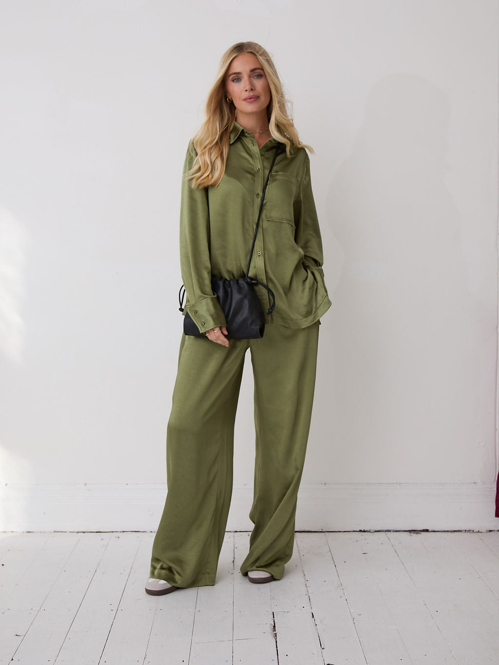 Ava Khaki Satin Shirt