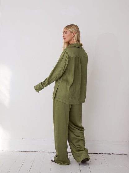 Ava Khaki Satin Shirt