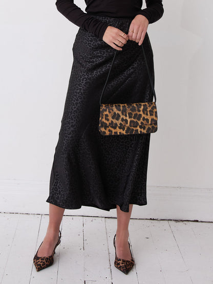 Bria Black Animal Satin Skirt