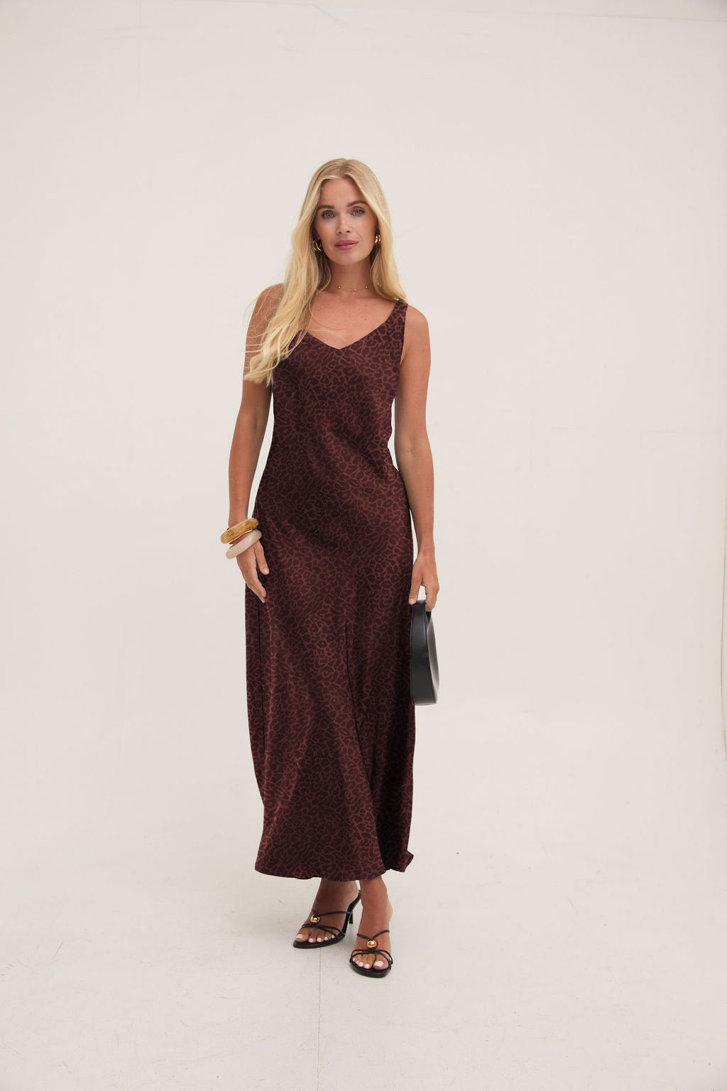 Gabriella Brown Animal Satin Slip Dress