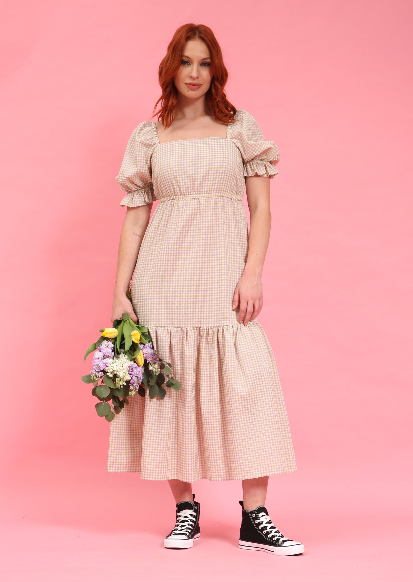 Eliza Gingham Smock Midi Dress