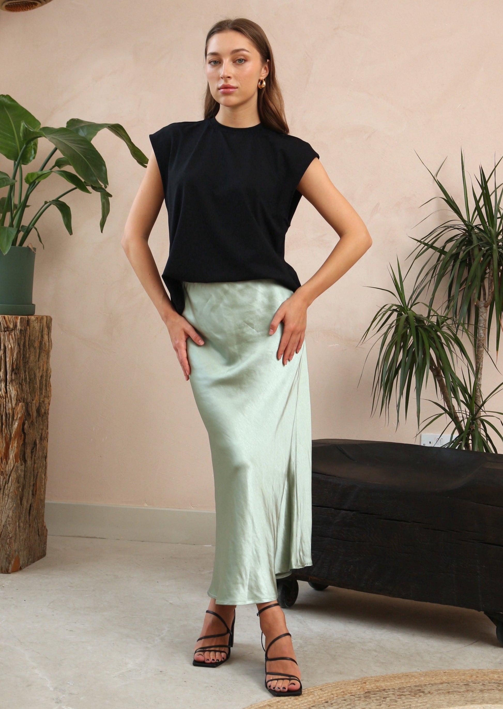 Circle Skirt Emerald Green Silk Maxi Skirt Angel Sage Satin Skirt