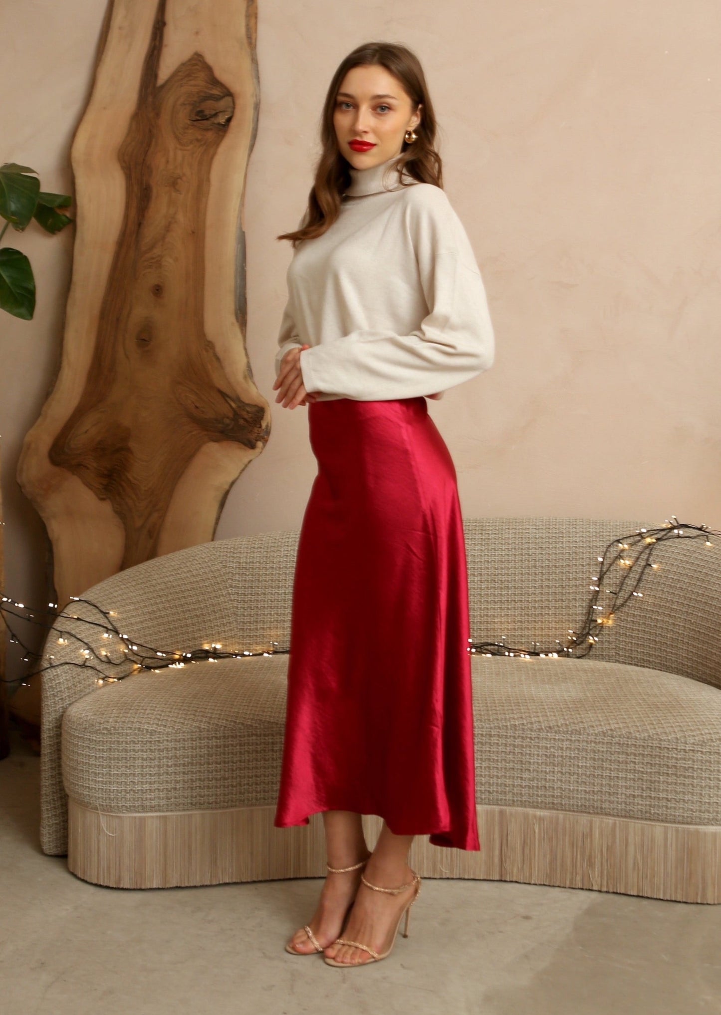 Cherry Red Satin Skirt