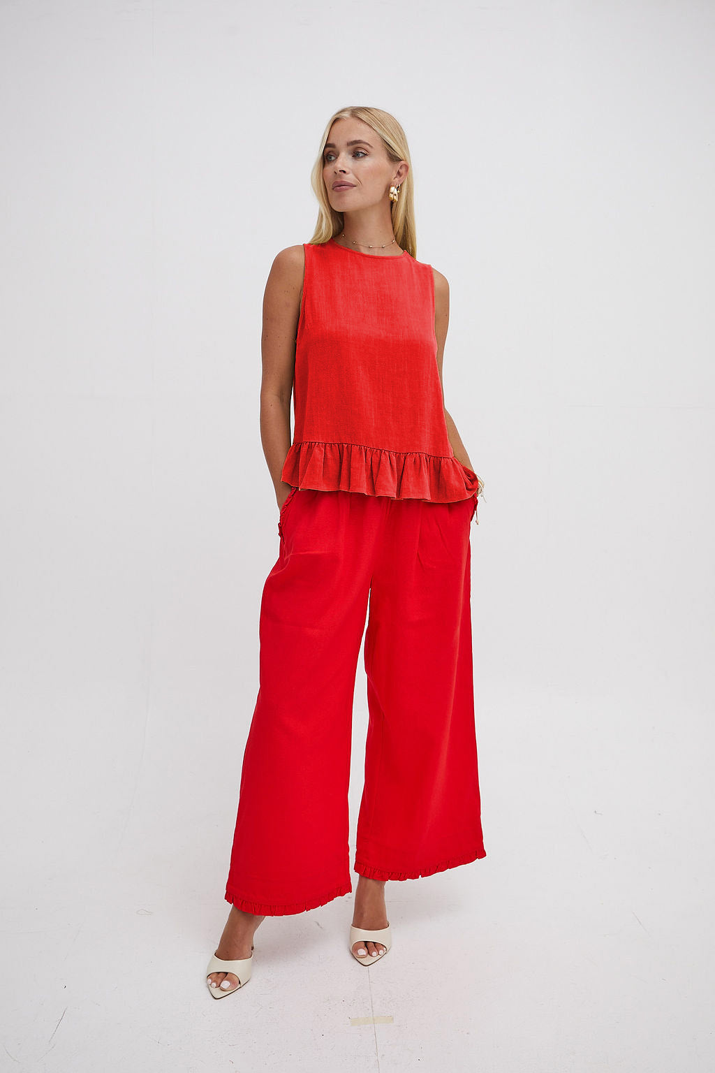 Monica Red Ruffle Hem Top
