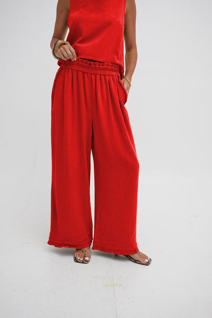 Isla Red Ruffle Hem Culottes